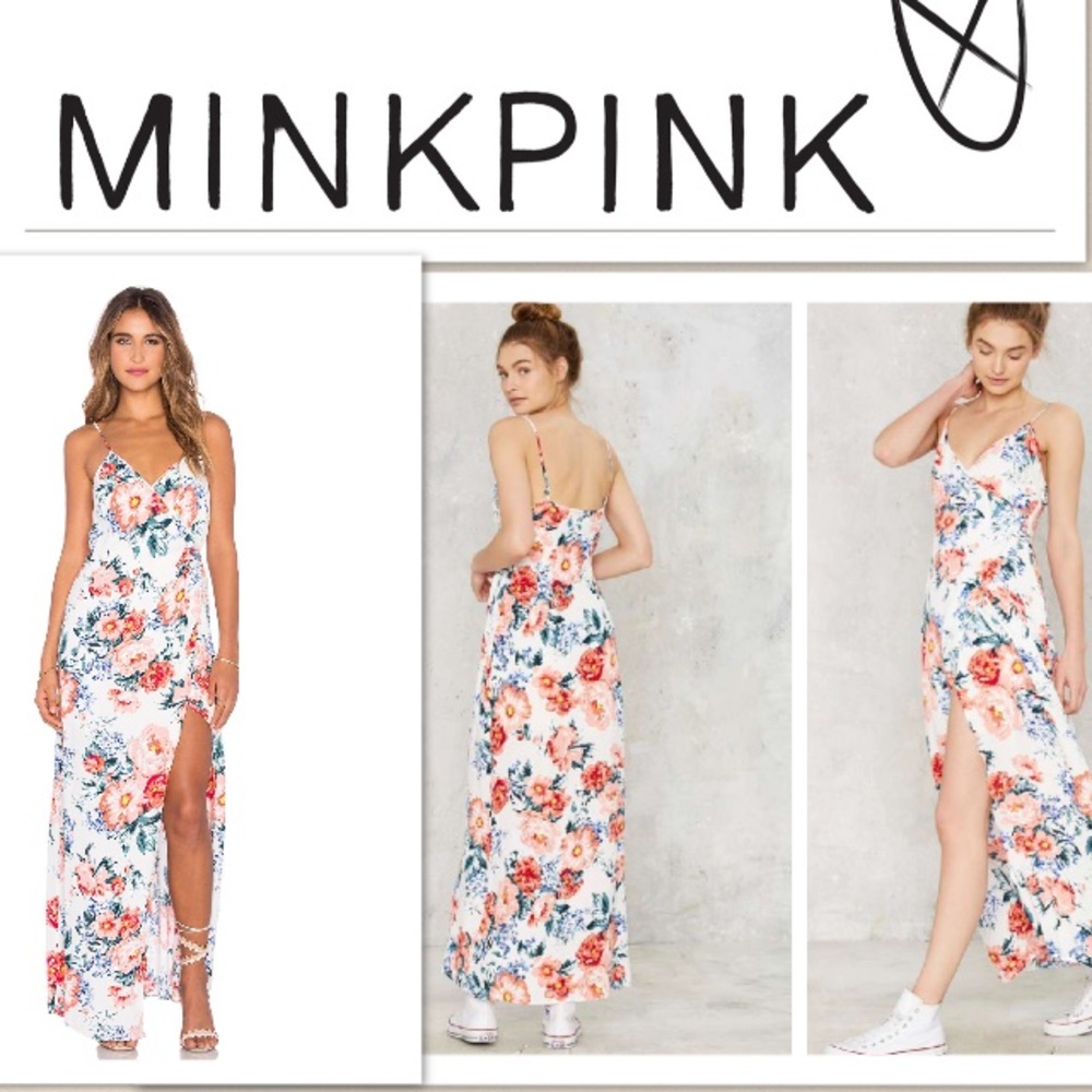 NWT Minkpink white Floral semi wrap maxi dress Med